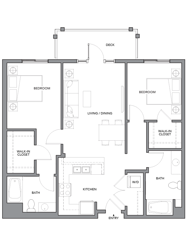 Floor plan layout diagram for 2A w/ Balcony